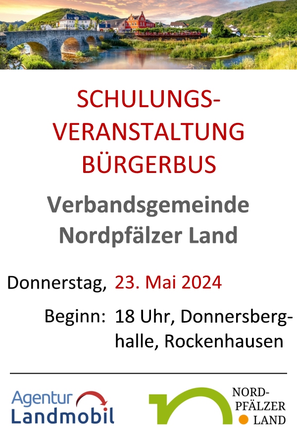 Am 23. Mai 2024 startet um 18 Uhr die Schulungsveranstaltung in der Verbandsgemeinde Nordpfälzer Land in Rockenhausen, 18 Uhr in der Donnersberghalle, Blauer Saal